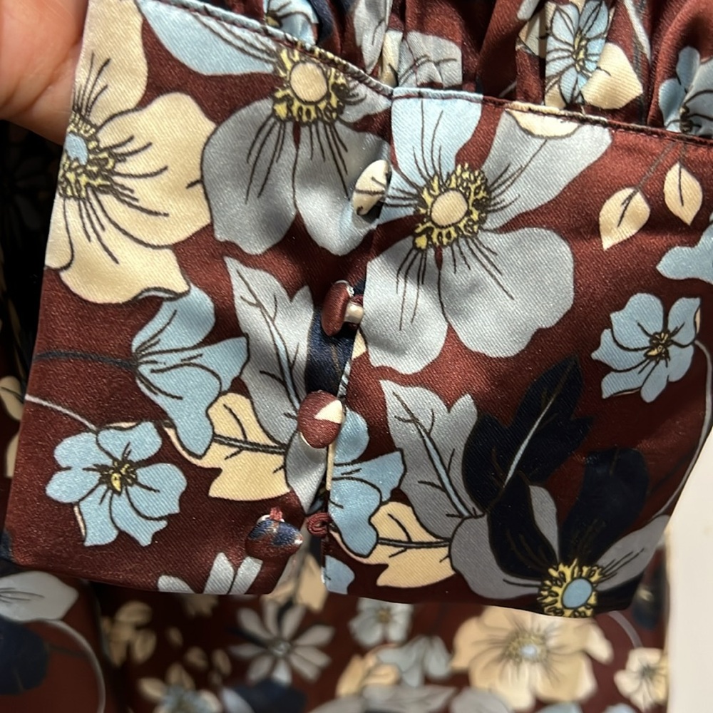 NWT! Future Collective x Reese Blutstein brown/blue floral open back mini dress - Picture 6 of 8